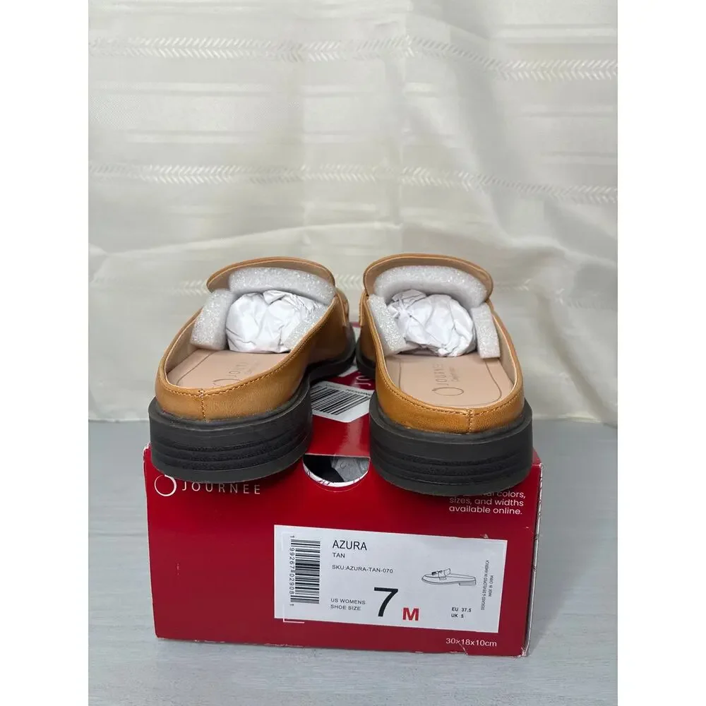 Journee Collection Azura Tassel Mule Loafer Tan Round Toe Size 7M